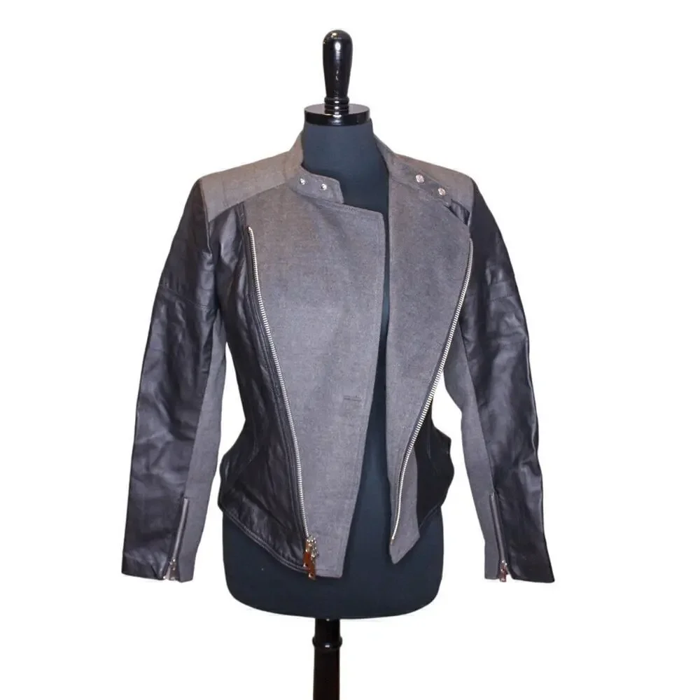 G.I.L.I. Leather Moto Jacket Black Gray Size 2